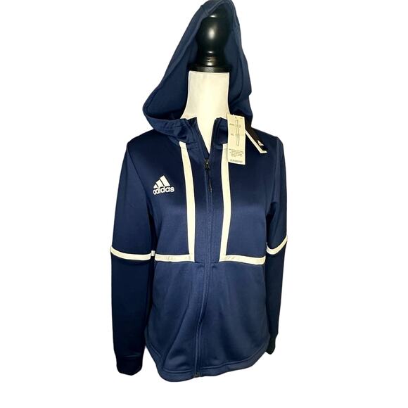 adidas Jackets & Blazers - BRAND NEW Women’s Adidas Blue and White Hooded Jacket Zip Small